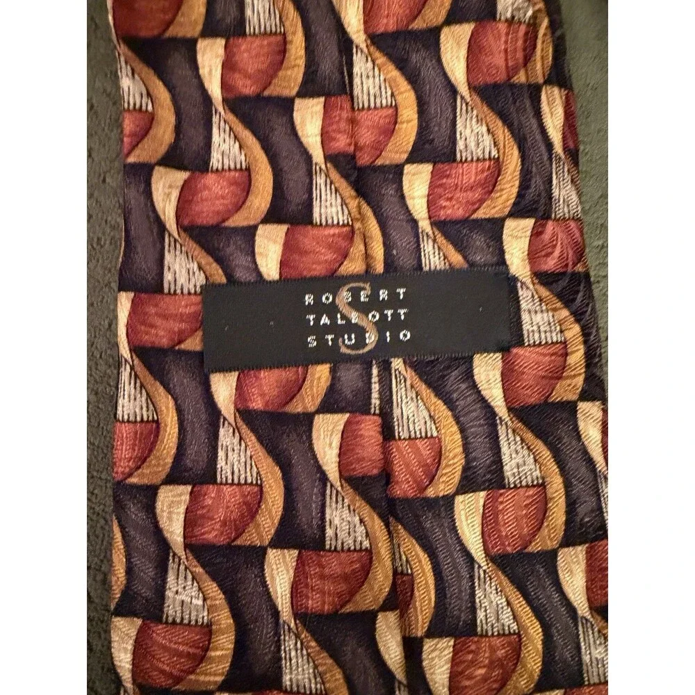 Robert Talbott Men's Silk Tie Vintage Geometric Brown Gold